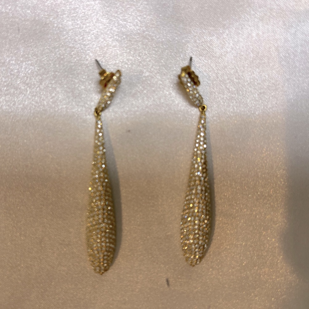 Rhinestone encrusted, gold-tone drop earrings
